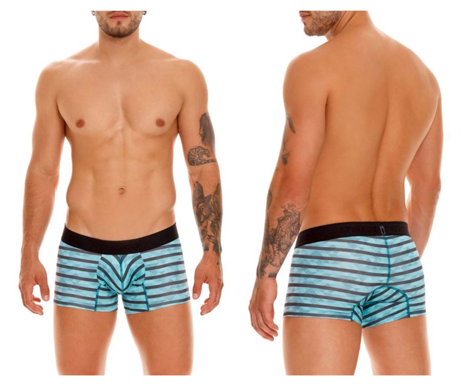 Unico 23050100116 espectaculo trunks turquoise blue and black striped men’s boxer briefs with solid black waistband