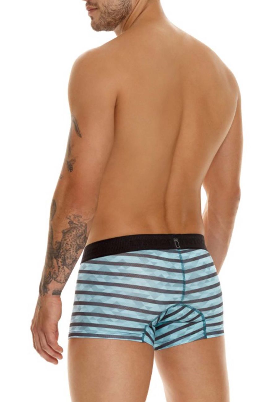 Unico 23050100116 espectaculo trunks color 63-turquoise light blue and dark gray striped boxer briefs with black waistband