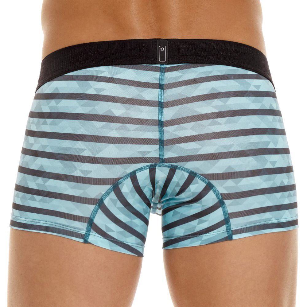 Unico 23050100116 espectaculo trunks light blue and dark gray geometric striped men’s boxer briefs with black waistband