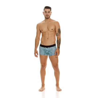 Men’s unic 23050100116 espectaculo trunks boxer briefs with light blue and white stripes and black waistband