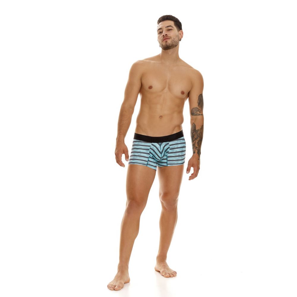 Unico 23050100116 Espectaculo trunks men’s boxer briefs with light blue and white stripes and black waistband