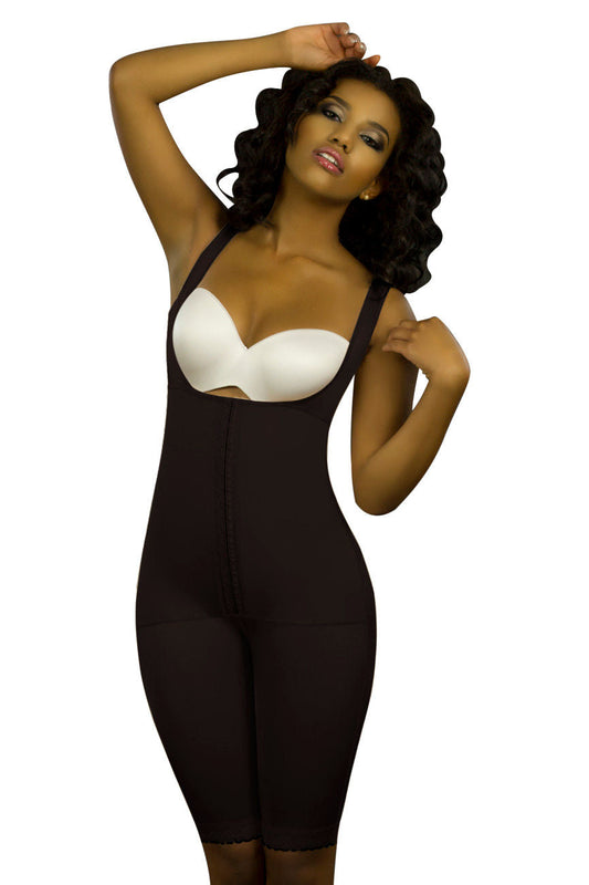 Black Vedette 350 Marcelle high back full body shaper with white underwire bra insert and stretchy shapewear fabric