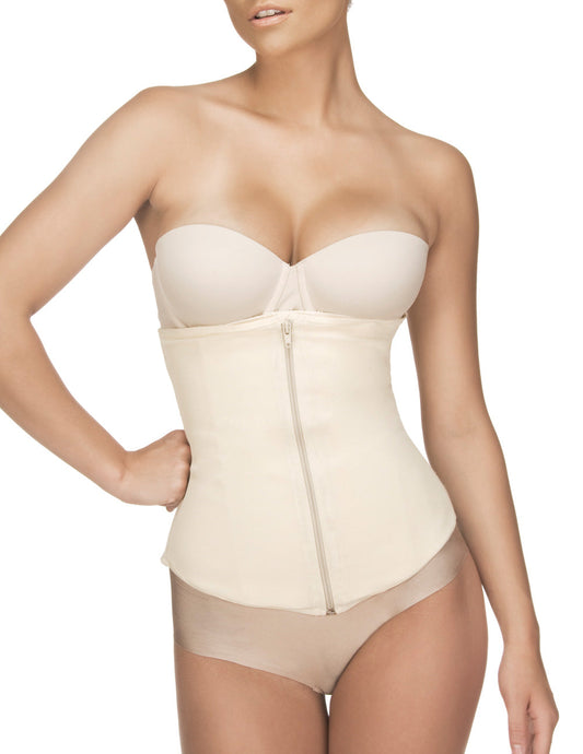 Cream-colored vedette 403 gigi waist cincher with central zipper and seamless structured design in nude color