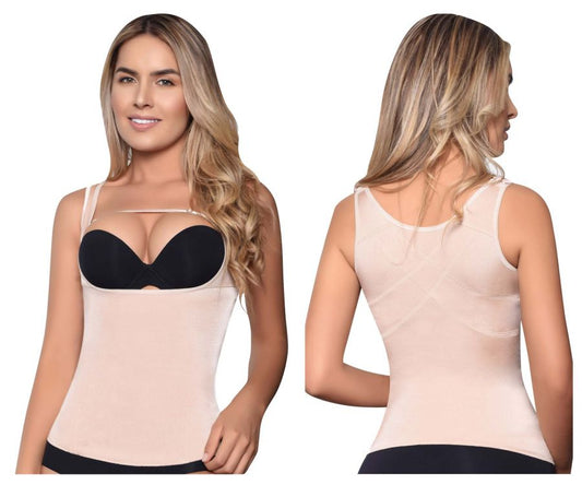 Beige and black vedette 5086 firm control tank top with seamless body shaper and supportive bra insert in nude color