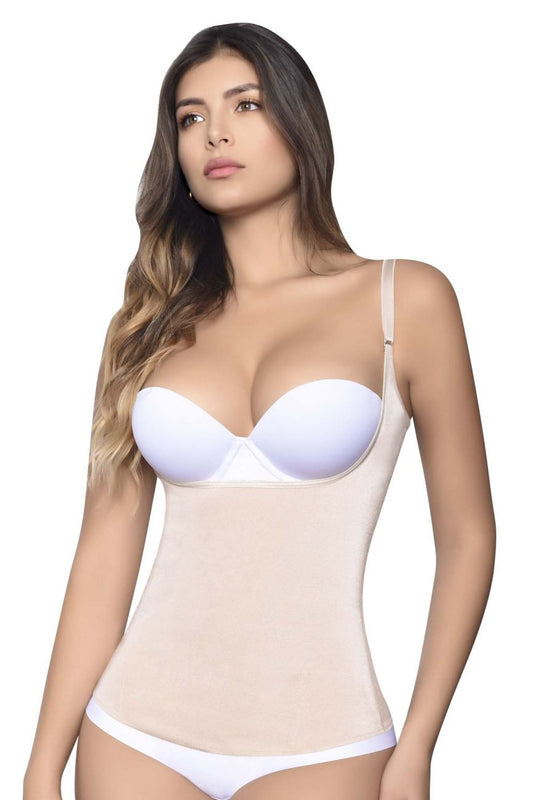 White and beige vedette 5087 firm control tank-top shapewear set with structured bra and seamless body-shaping panel