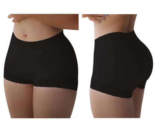 Black Vedette 5092 butt lifter shaper shorts with high waist and scalloped hemline enhancing body shape