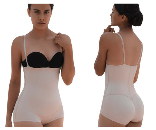 Beige vedette 5099 strapless body shaper with thin straps and black bra insert for butt lifting in nude color
