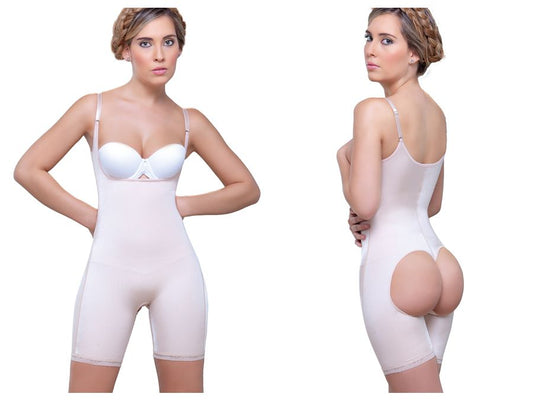Vedette 914 Amelie nude seamless body shaping garment with thin straps and built-in bra cups for mid thigh shaping