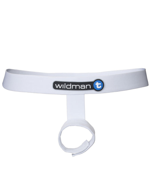 White wildman t-brand men’s briefs with minimalist design elastic waistband and wildmant ball lifter sport protruder feature