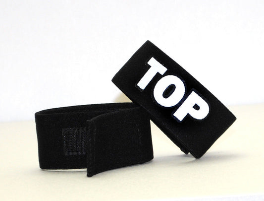 Black velour wristband with white embroidered top lettering for wildmant fetish max cock-ring-top accessory