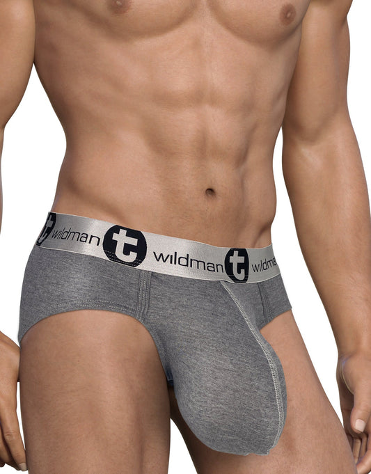 WildmanT modal monster cock brief gray heathered jockstrap with silver elastic waistband and black wildman logo