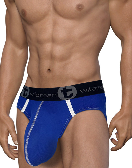 Wildmant modal monster cock brief royal blue with white trim and black waistband featuring t logo