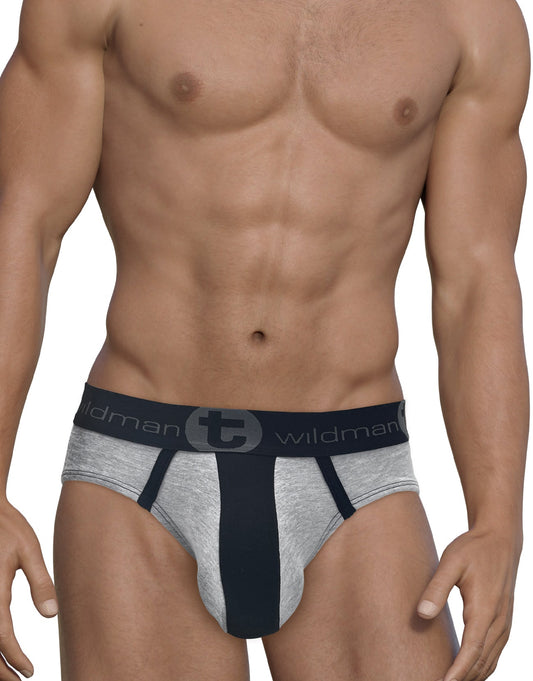 Wildmant stretch cotton big boy pouch brief in gray and black with branded waistband and athletic fit
