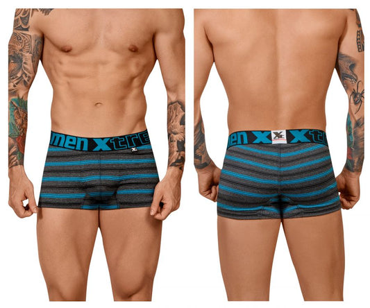 Men’s Xtremen 51453C blue and black striped turquoise trunk boxer briefs designed for comfort and support