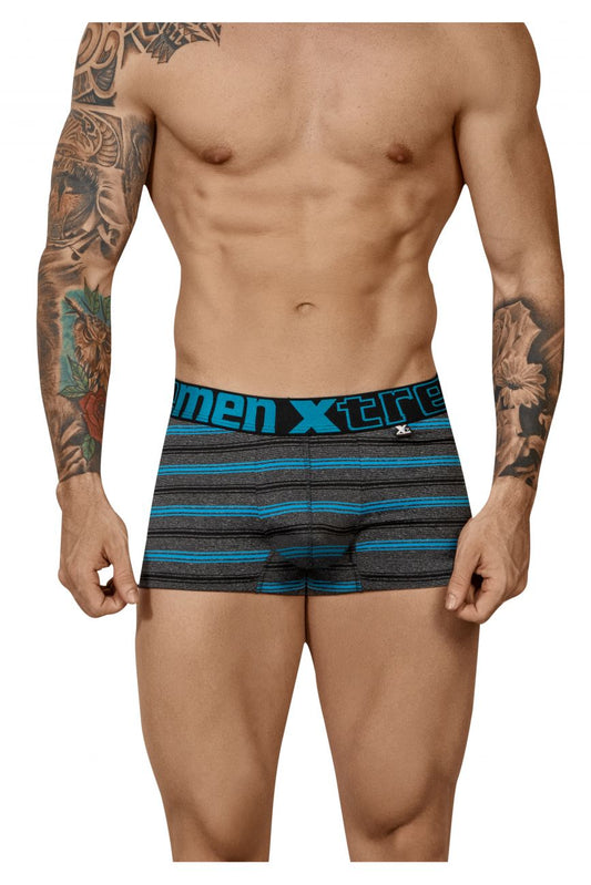 Men’s Xtremen 51453C stripes trunk boxer briefs in turquoise with blue and black stripes for comfortable wear