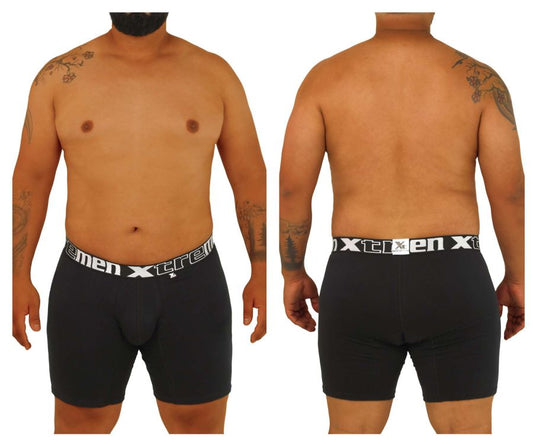 Black men’s boxer briefs xtremen 70001 plus in black with white elastic waistband featuring xtremen logo