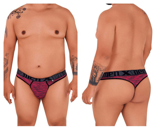 Xtremen 91100x microfiber mesh thongs in red with pink and black mesh and bold patterned design for men