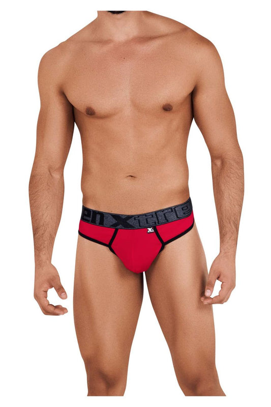 Red xtremen 91101 microfiber men’s briefs with black waistband and white xtreme logo for comfortable wear