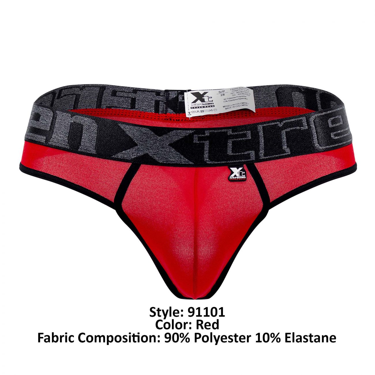 Red xc extreme microfiber thong with black and gray patterned waistband from Xtremen 91101 micro thongs collection