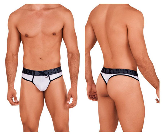 White men’s microfiber briefs with black elastic waistband featuring men xter logo from xtremen 91101 collection