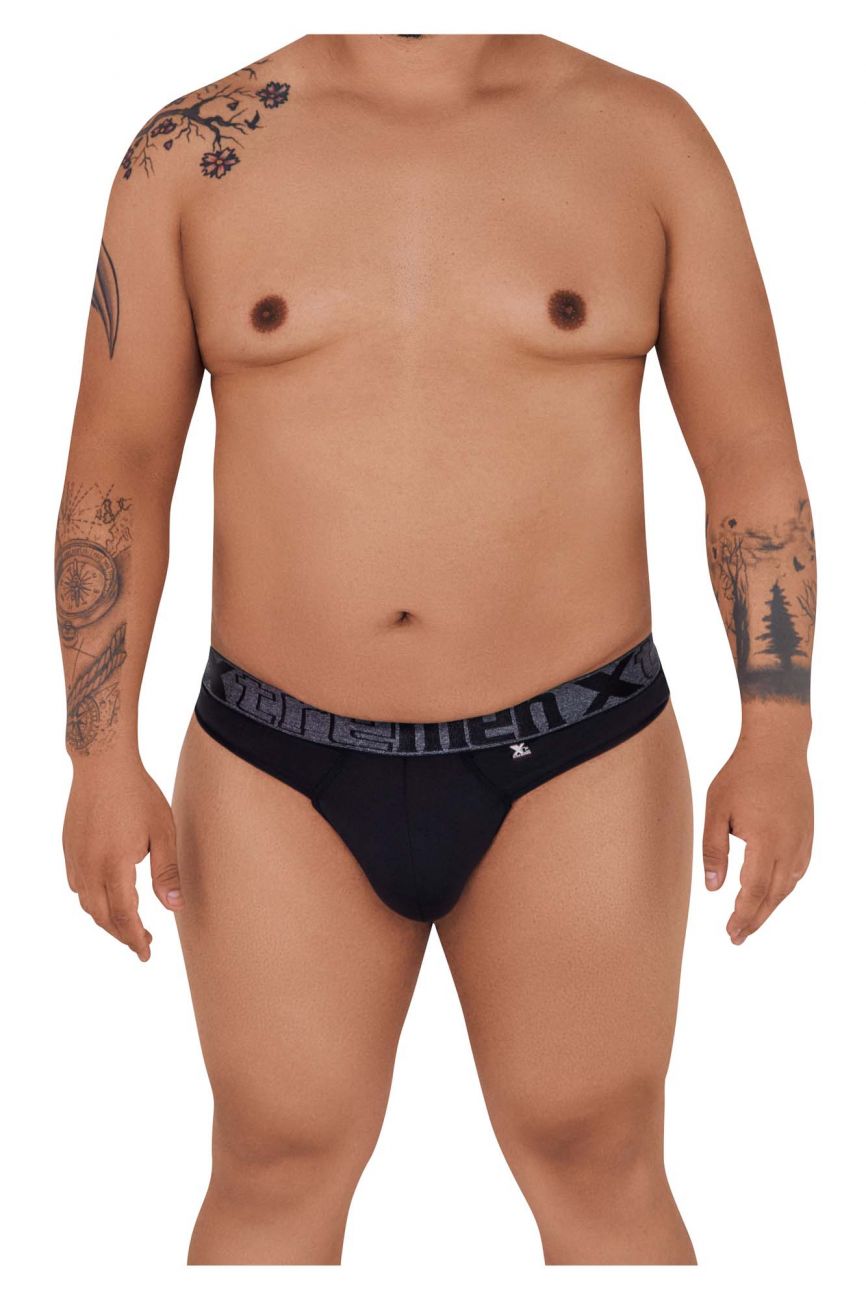 Black xtremen 91101x microfiber thongs with gray patterned waistband branded menx in xl size