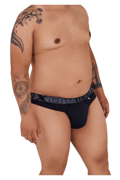 Black xtremen 91101x microfiber thongs with gray patterned waistband featuring bold xtreme brand name