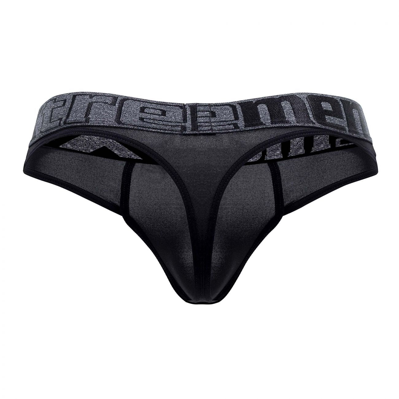 Black mesh microfiber thong with gray textured waistband featuring reem logo xtremen 91101x micro thong black