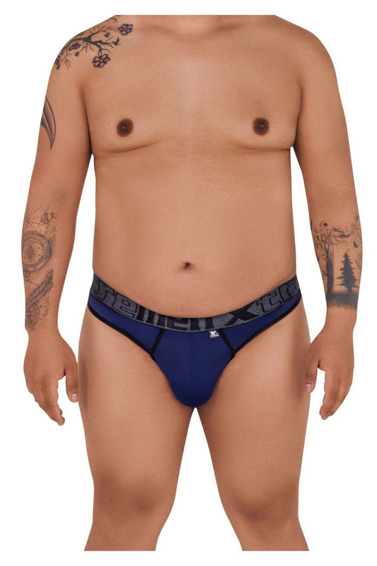 Navy blue xtremen 91101x microfiber athletic briefs with black strella waistband and logo on lower right side