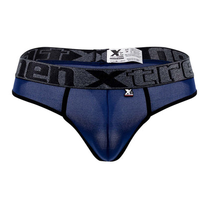 Blue mesh microfiber men’s briefs with gray elastic waistband and black xtreme lettering in xl size by xtremen