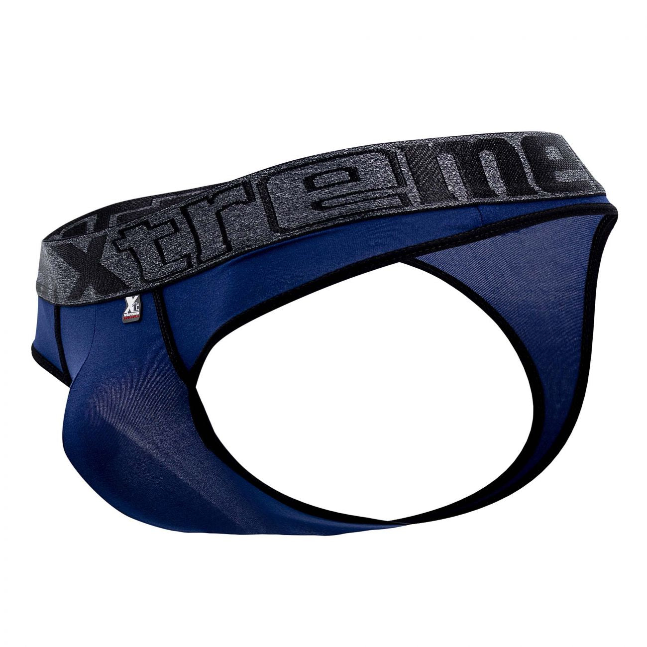 Navy blue xtremen 91101x microfiber thongs with a textured gray waistband featuring the xtreme logo in black