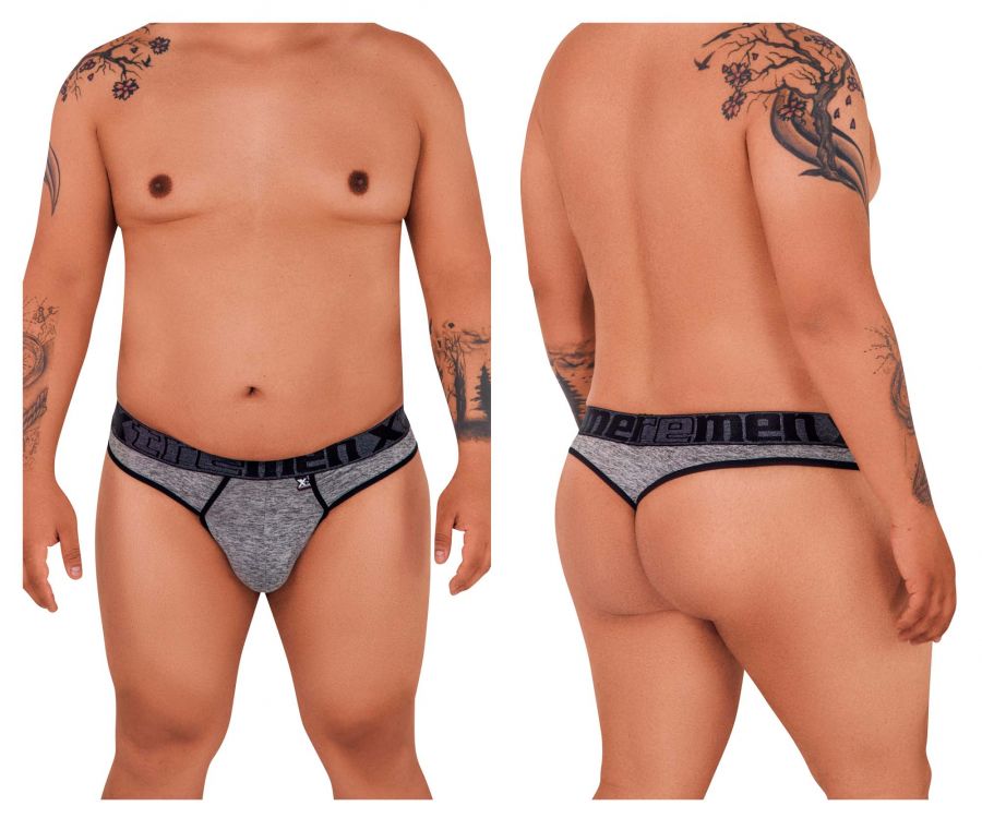Xtremen 91101x microfiber thongs in jasper gray with gray heathered fabric and black waistband branded men