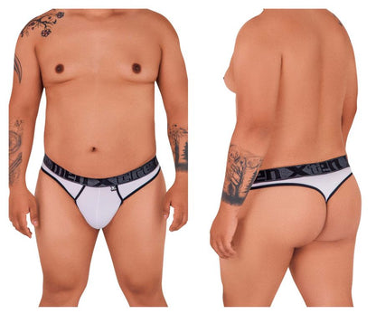 White men’s thong with black trim and branded waistband made of microfiber from Xtremen 91101X collection