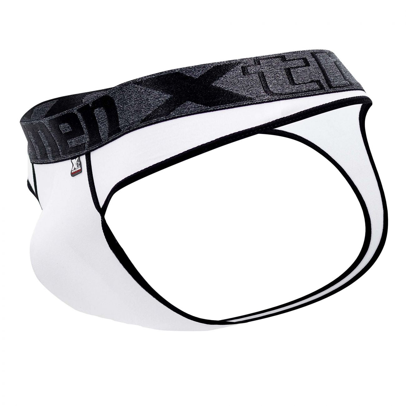 White xtremen 91101x microfiber thongs with black and gray xtreme logo elastic waistband in white color