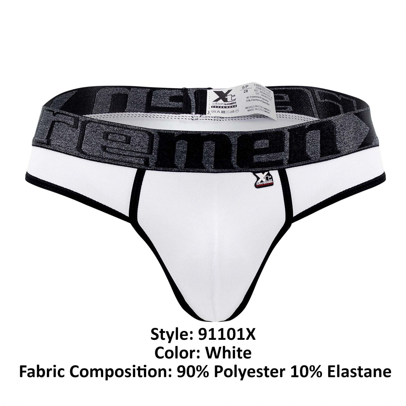 White xtremen 91101x microfiber thongs with black xtreme logo waistband made of 90 polyester 10 elastane