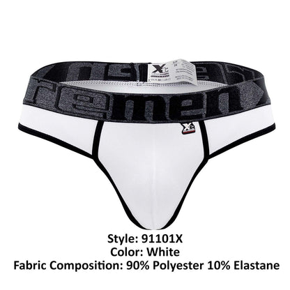 White xtremen 91101x microfiber thongs with black xtreme logo waistband made of 90 polyester 10 elastane