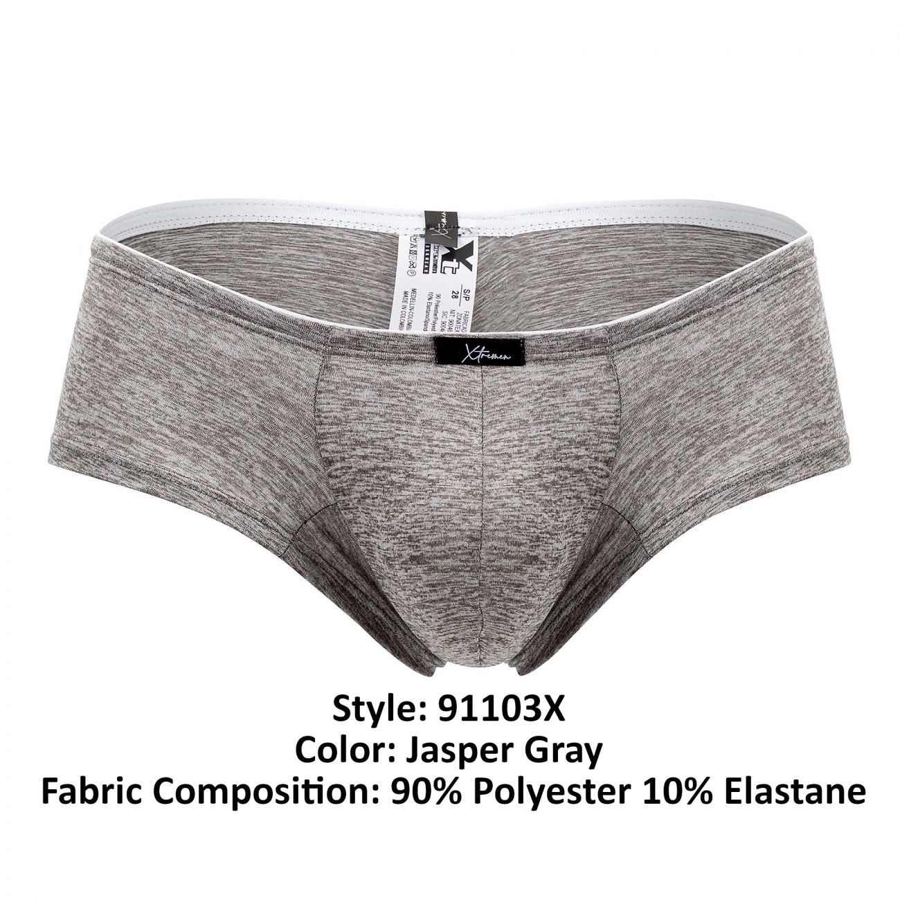 Xtremen 91103x microfiber trunks in jasper gray heathered fabric blend of polyester and elastane with branded waistband label