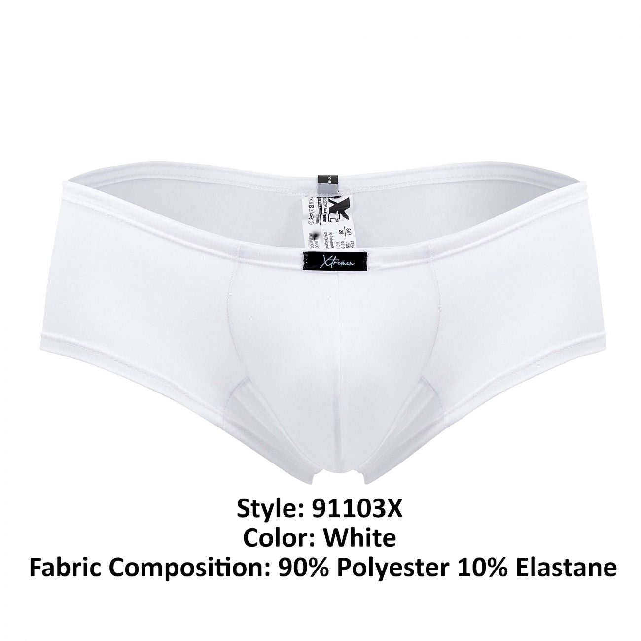 White xtremen 91103x microfiber trunks made of 90 polyester 10 elastane with branded waistband tag and sleek design