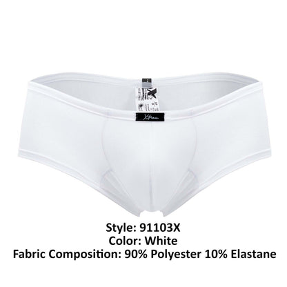White xtremen 91103x microfiber trunks made of 90 polyester 10 elastane with branded waistband tag and sleek design