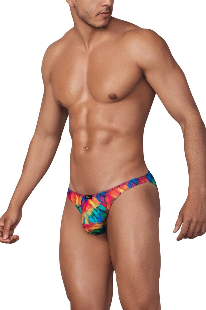 Vibrant rainbow tie-dye printed microfiber bikini briefs for men with snug fit and elastic waistband xtremen 91145