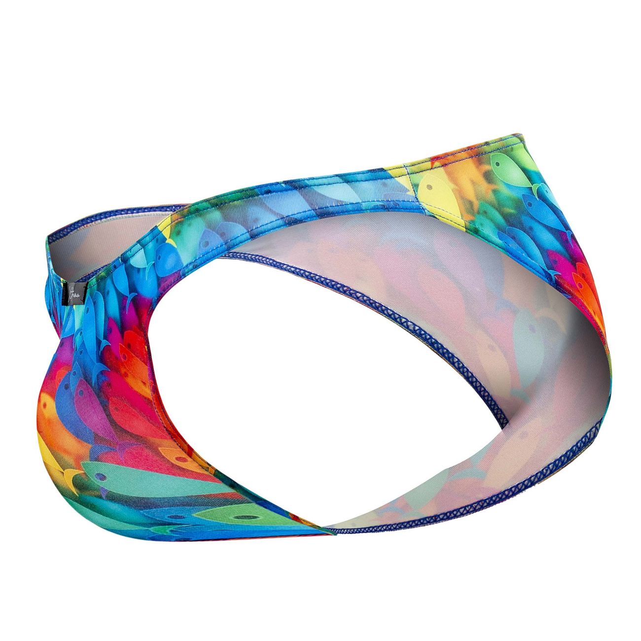 Xtremen 91145 printed microfiber bikini in vibrant rainbow fish pattern with mesh fabric swimwear design