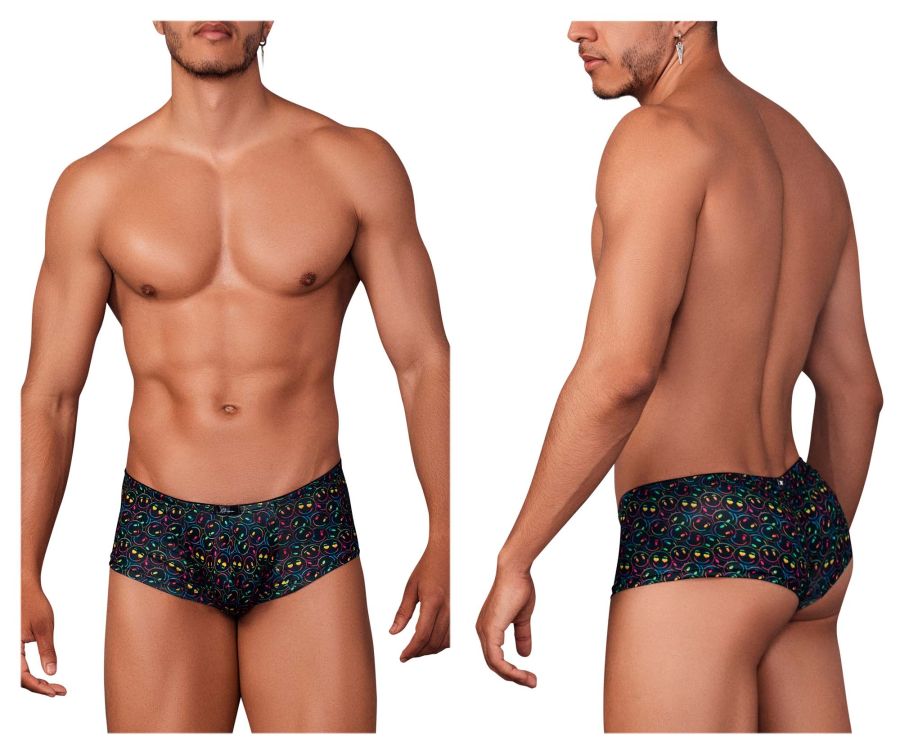 Dark blue xtremen 91147 printed microfiber swim trunks with vibrant colorful cartoon eye pattern for men