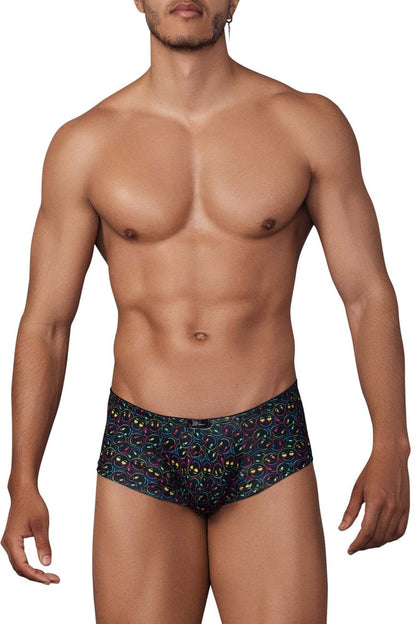 Black microfiber briefs xtremen 91147 with vibrant colorful cartoon eyes pattern in yellow pink and blue