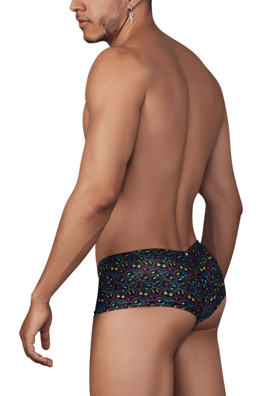 Black microfiber swim trunks xtremen 91147 with vibrant rainbow-colored smiley face pattern