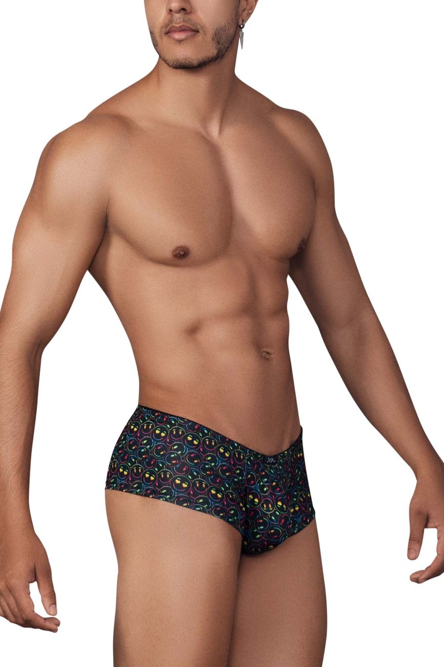 Black xtremen 91147 printed microfiber trunks with colorful smiley face pattern and rainbow outlines